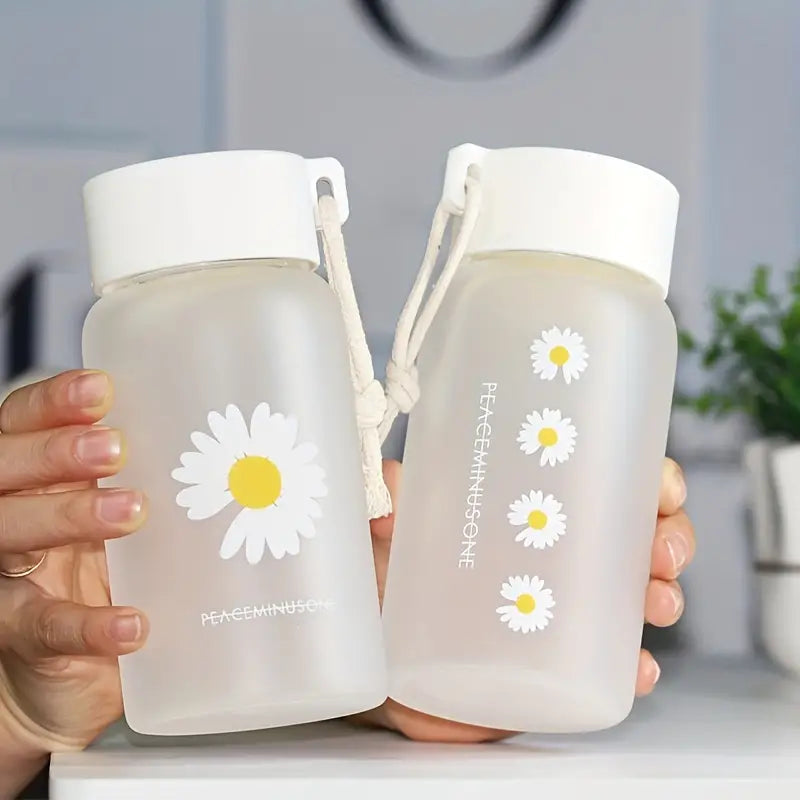1pc Little Daisy Matte Glass Water Bottle with Rope