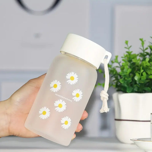 1pc Little Daisy Matte Glass Water Bottle with Rope
