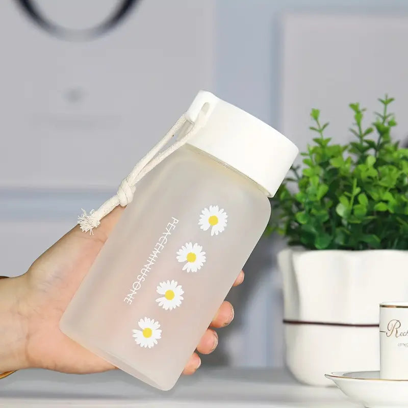1pc Little Daisy Matte Glass Water Bottle with Rope