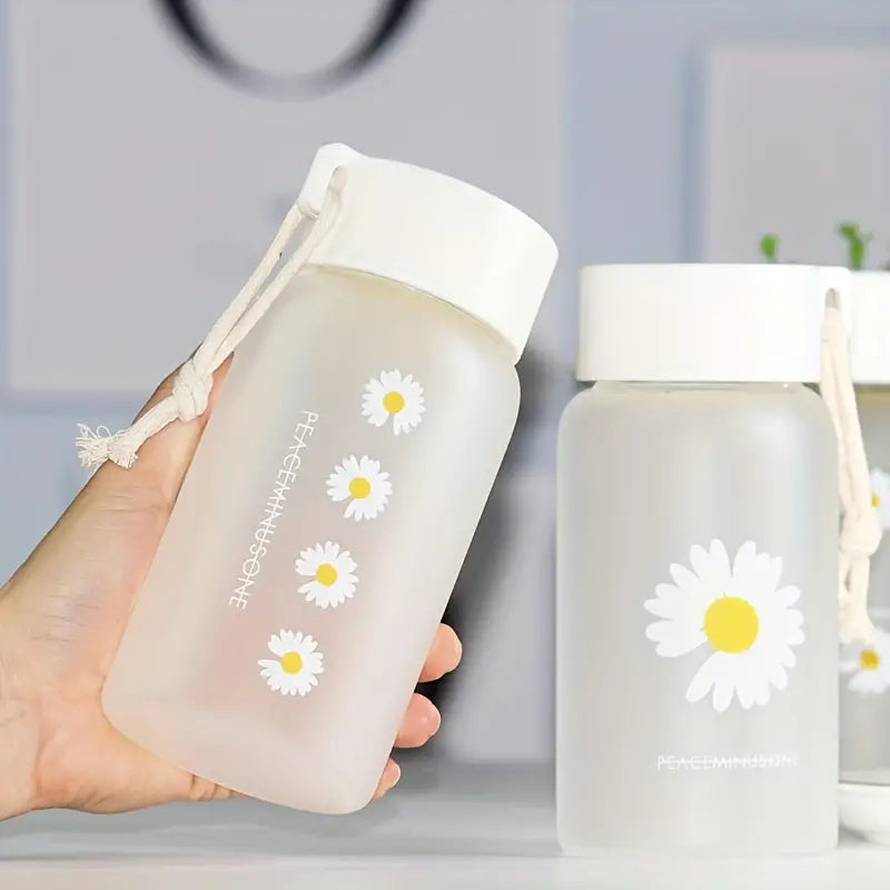 1pc Little Daisy Matte Glass Water Bottle with Rope