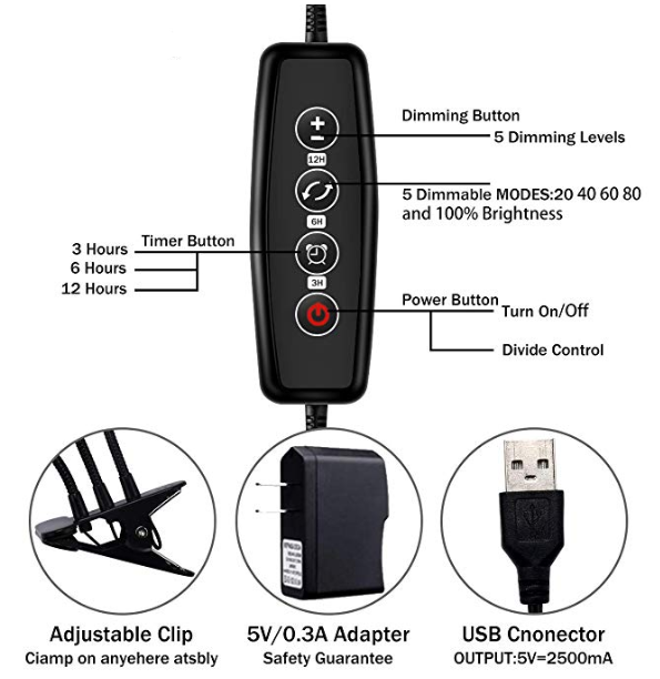 USB Timer Adjustable LED Plant Growth Light Clamp